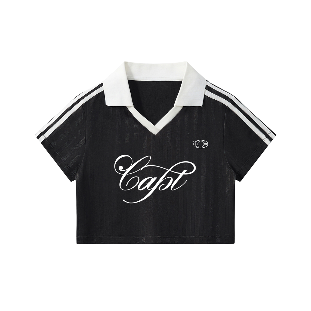Contrast Collar Striped Cropped Jersey