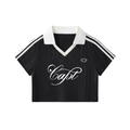 Contrast Collar Striped Cropped Jersey