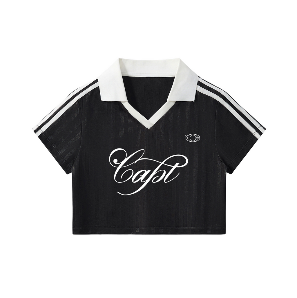 Contrast Collar Striped Cropped Jersey
