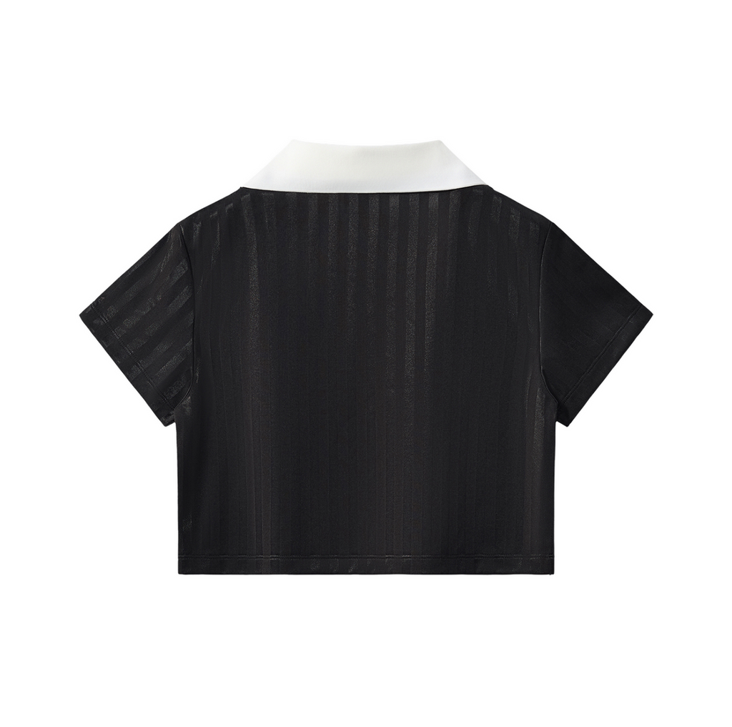 Contrast Collar Striped Cropped Jersey